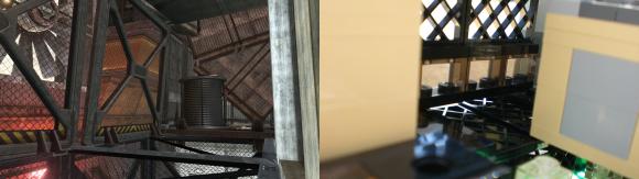 Wire-spool corner of Big Arena - side-by-side Halo/Lego comparison