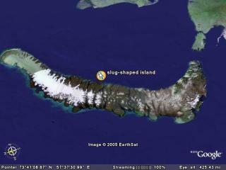 slug-shaped island